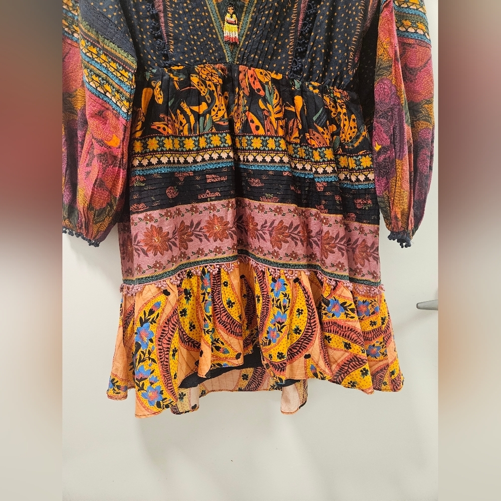 Farm Rio Mixed Patchwork Boho Minidress Size XS - Picture 8 of 16